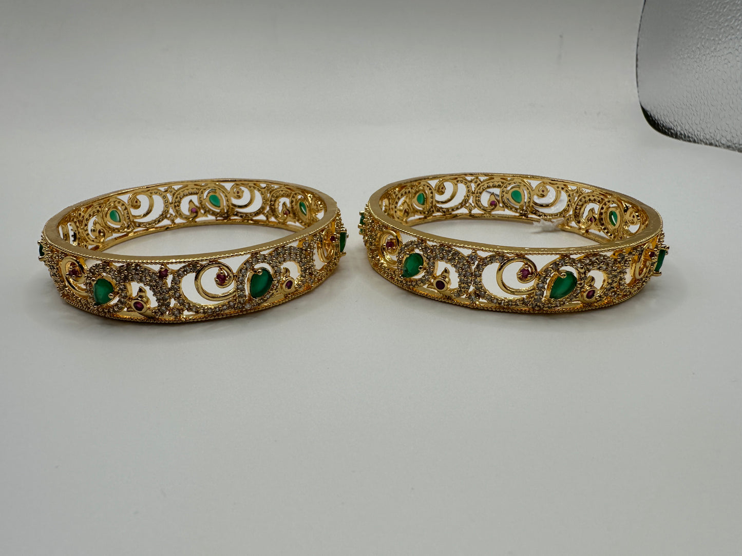 1011 Women’s American Diamond Bangles – Elegant and Stylish Daily & Party Wear Jewellery-Size 2.6- Ruby Green