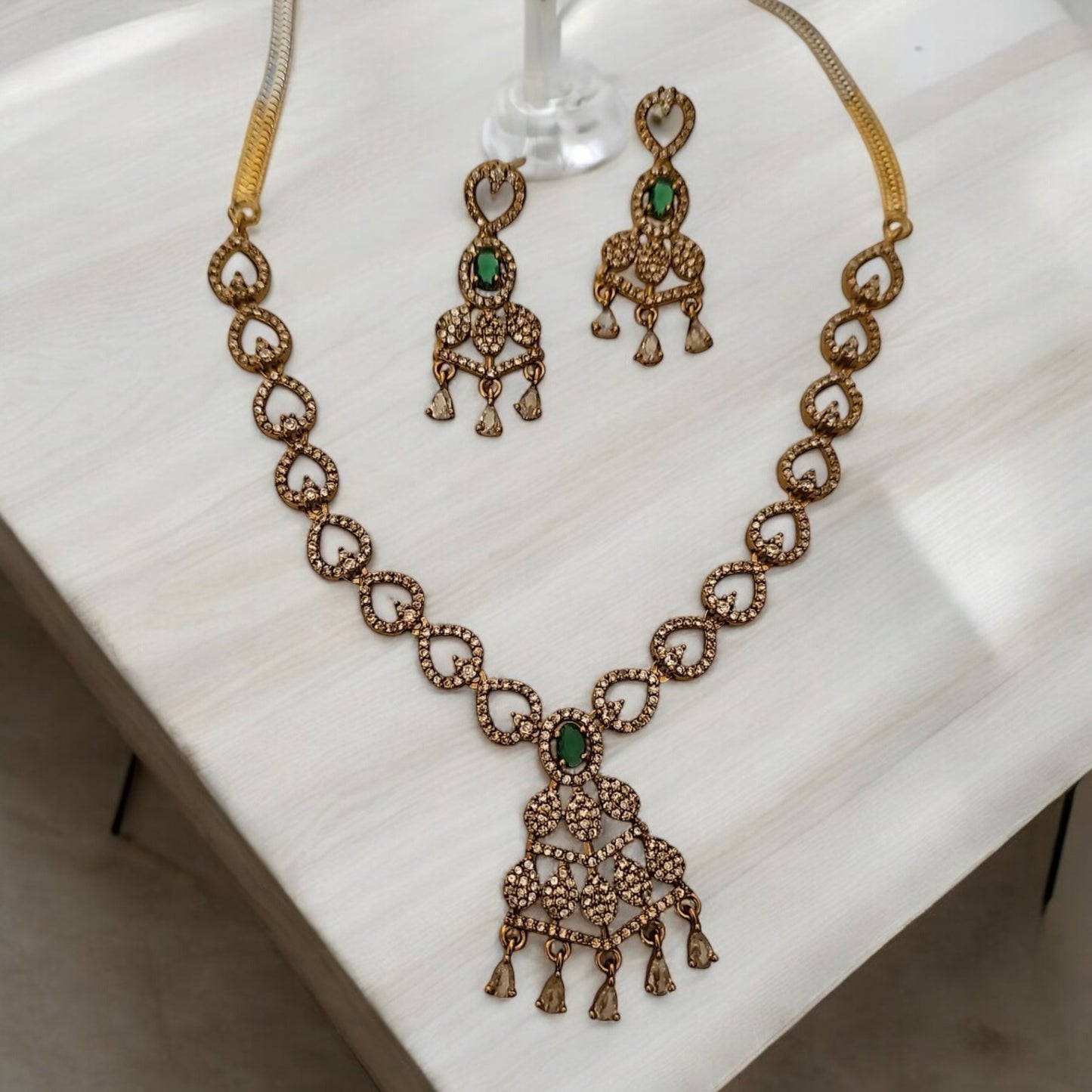 94309-NS Cz Delicate Necklace Mehndi Plating