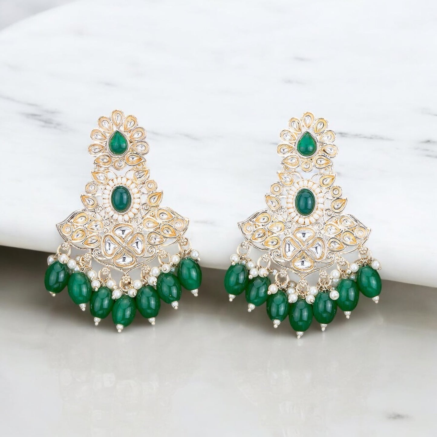 110162-Indo Western (Kundan) Earring-Green