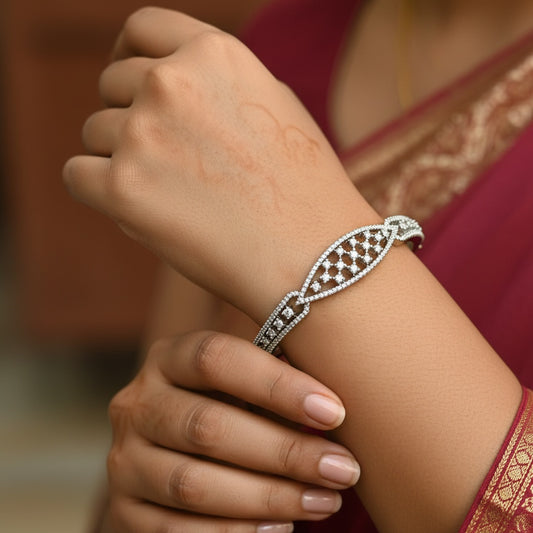 439533 Cz Openable Kada With Rhodium 2 Tone Plating-Silver