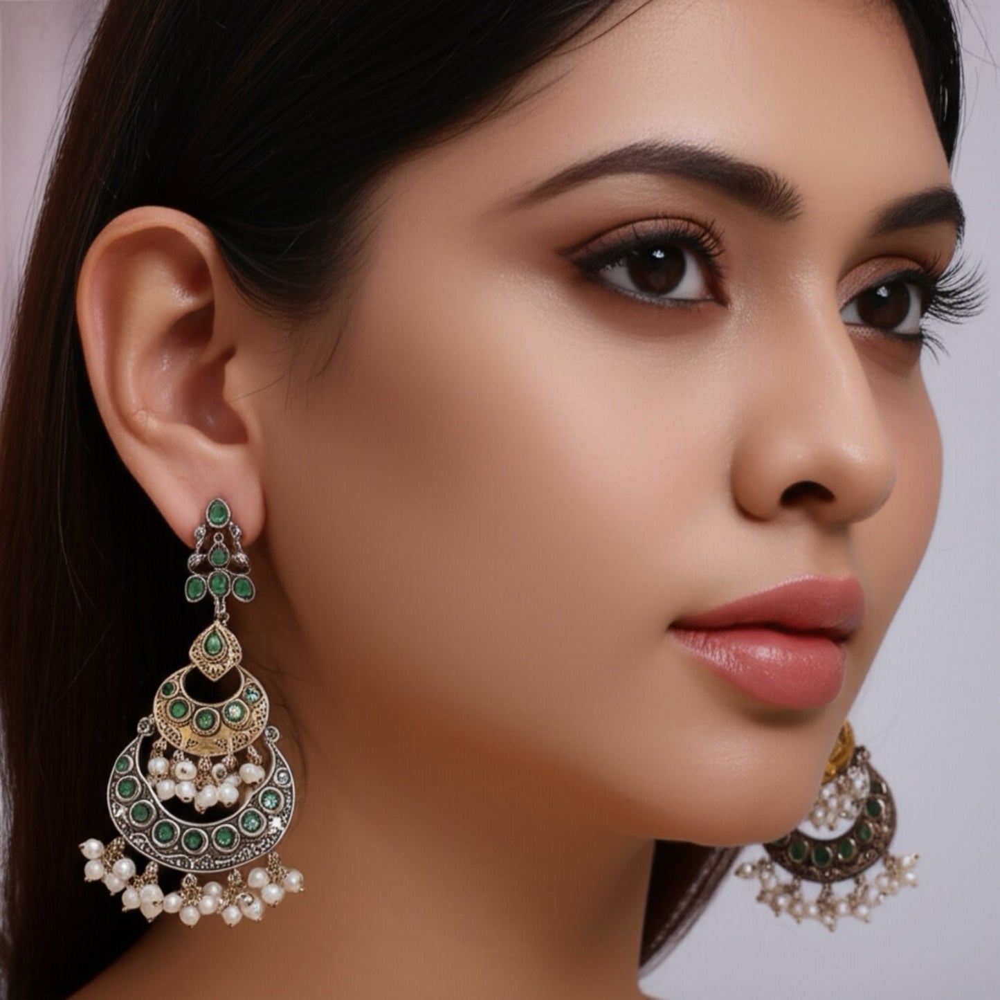 806424 Pretty Precious Fashion Oxidised Silver Stylish Party Wear Earrings for Women and Girls-Green