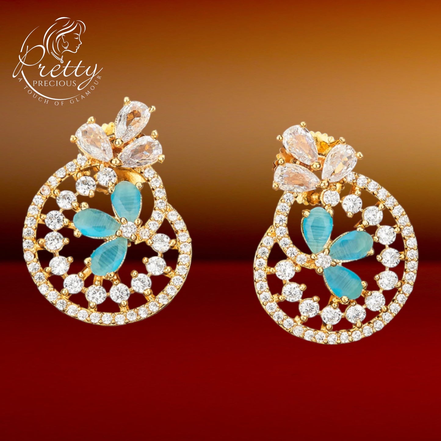421395 Cz Short Earring With Gold Plating