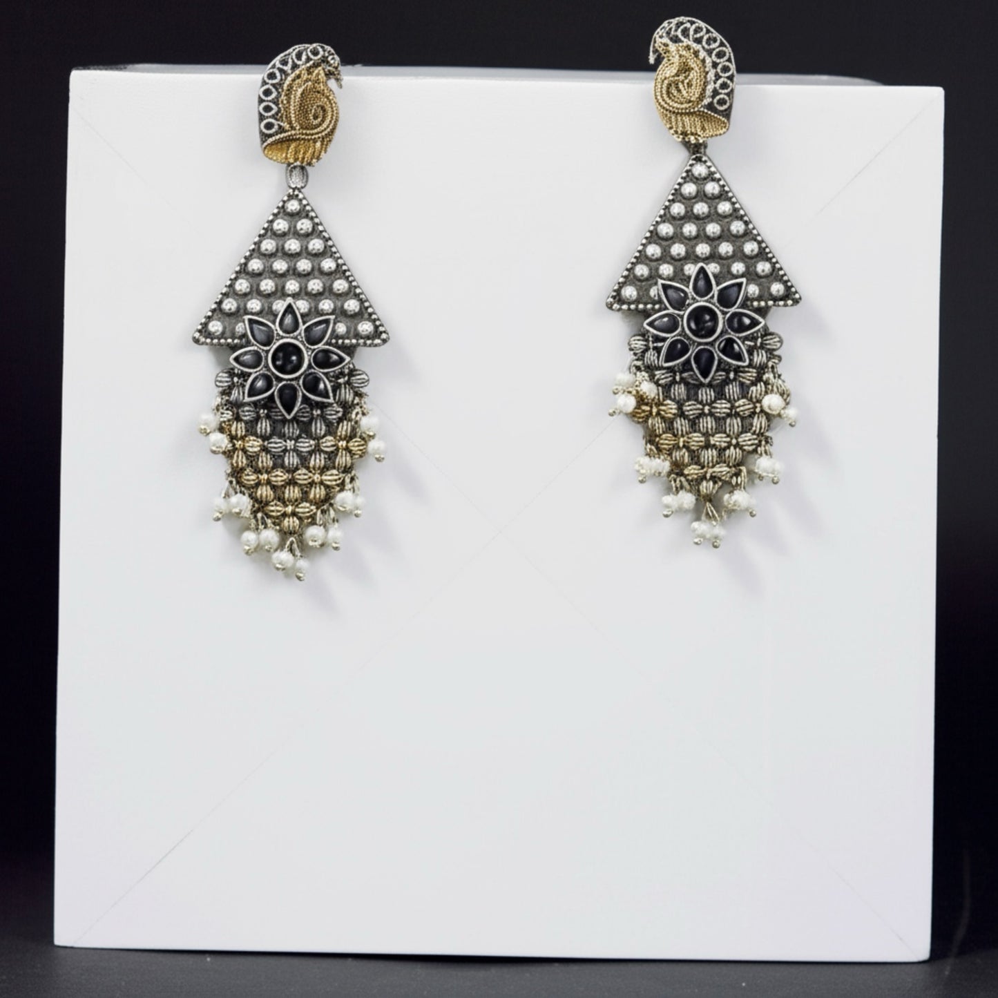 803600 Oxidised Peacock Earring With 2 Tone Plating-Black