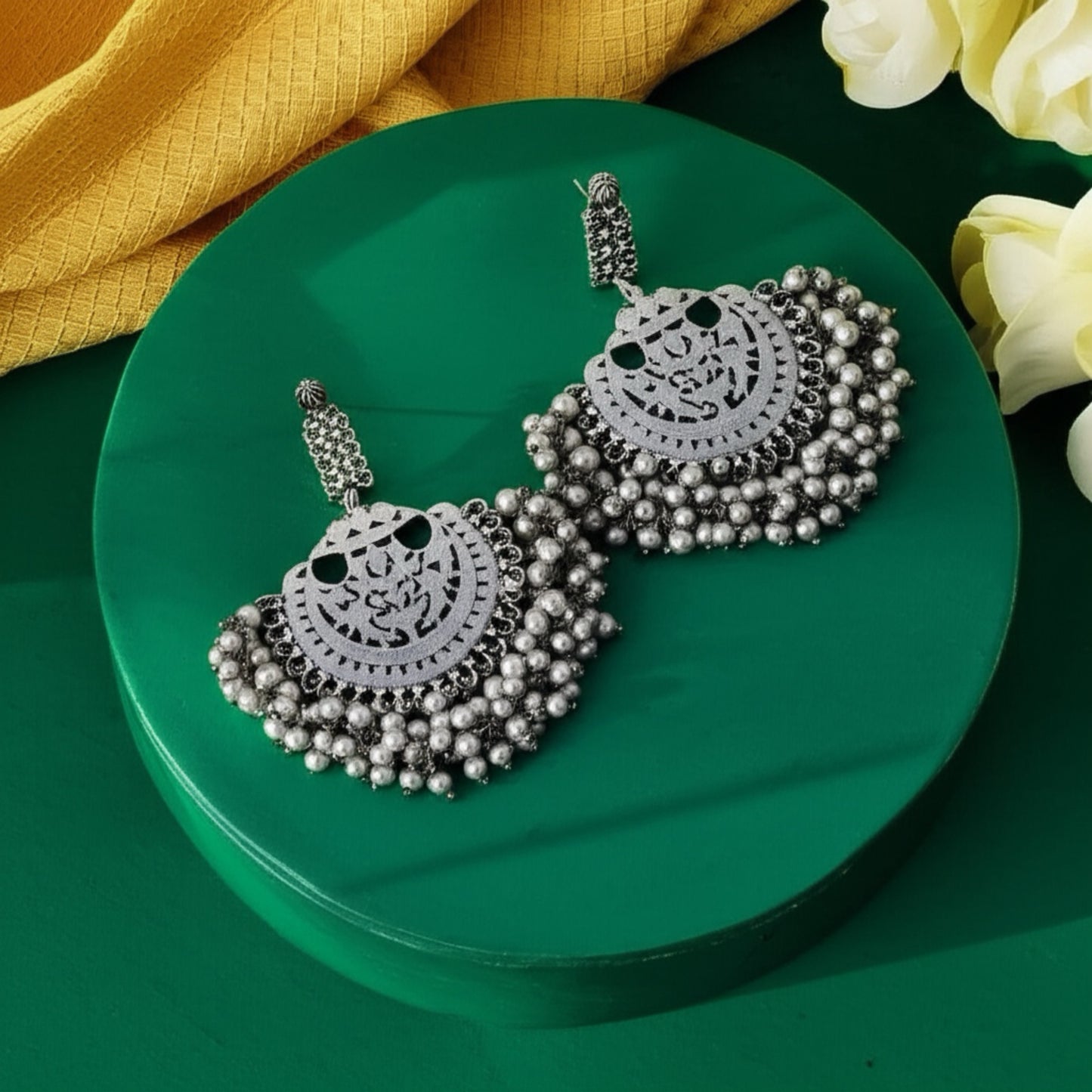 93509-ERO Pretty Precious Fashion Oxidised Silver Stylish Party Wear Earrings for Women and Girls