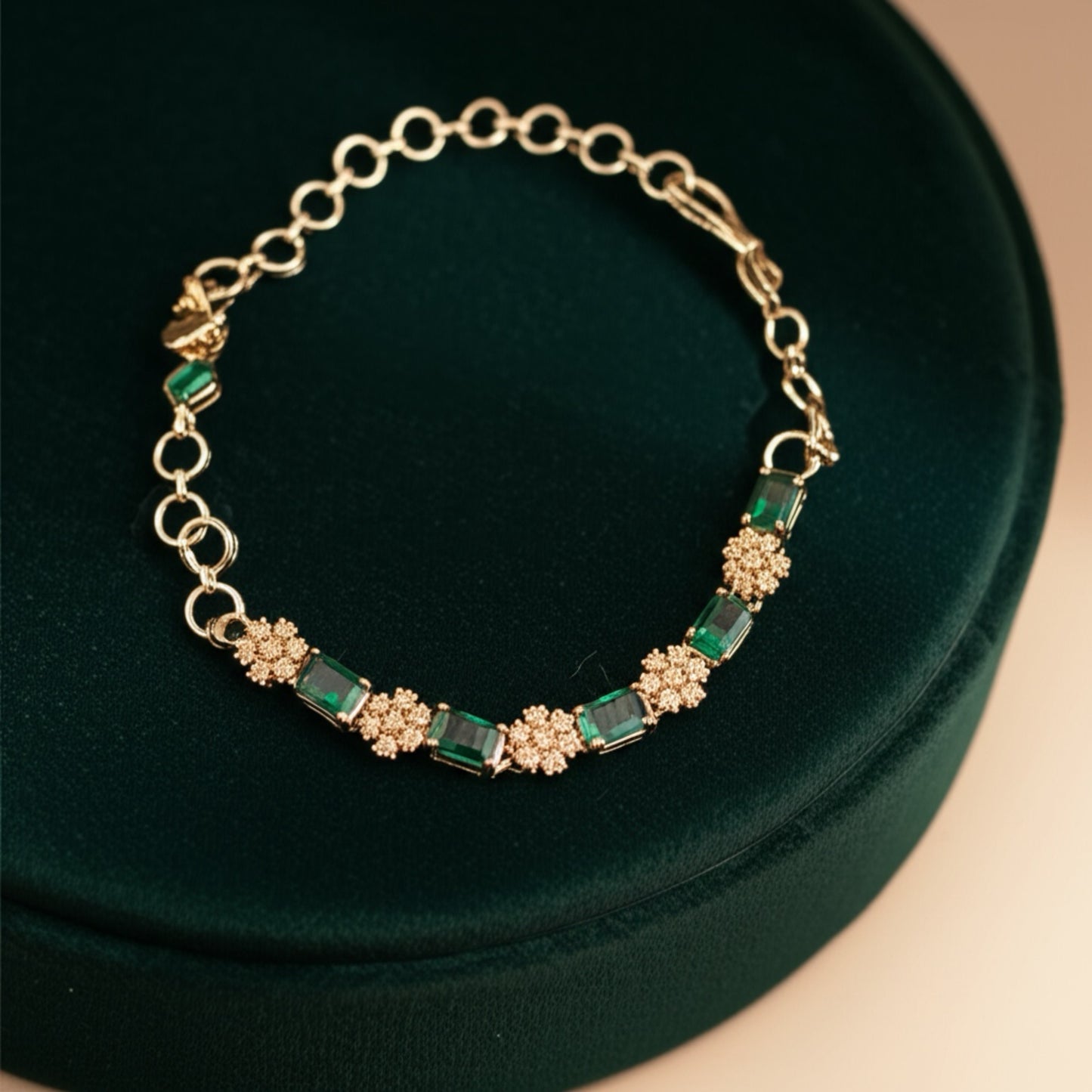 91109-BR Adjustable Bracelet With Rhodium Plating-Green