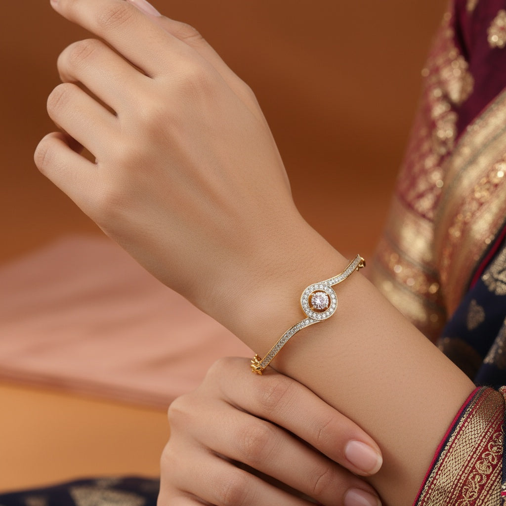 435155 Cubic Zirconia Delicate Bracelet With 2 Tone Rhodium Plating