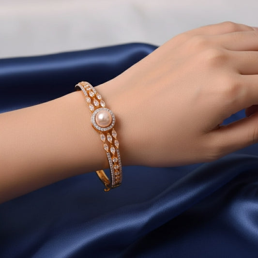 434070 Cubic Zirconia Classic Kada With Gold Plating-Pearl