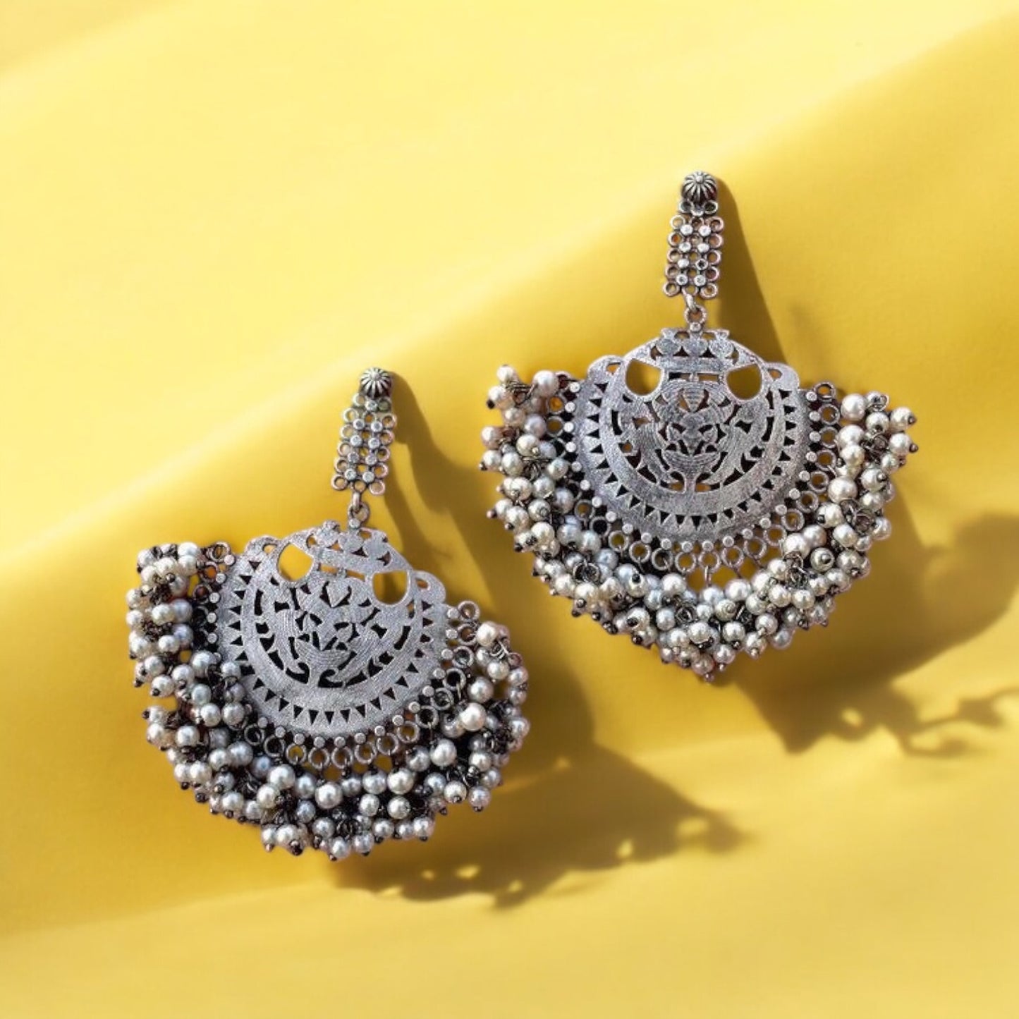 93509-ERO Pretty Precious Fashion Oxidised Silver Stylish Party Wear Earrings for Women and Girls