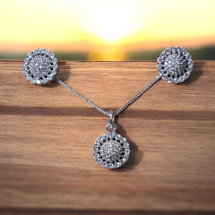 91609-PS-American Diamond Delicate Pendant Set With Rhodium Plating-Design 3