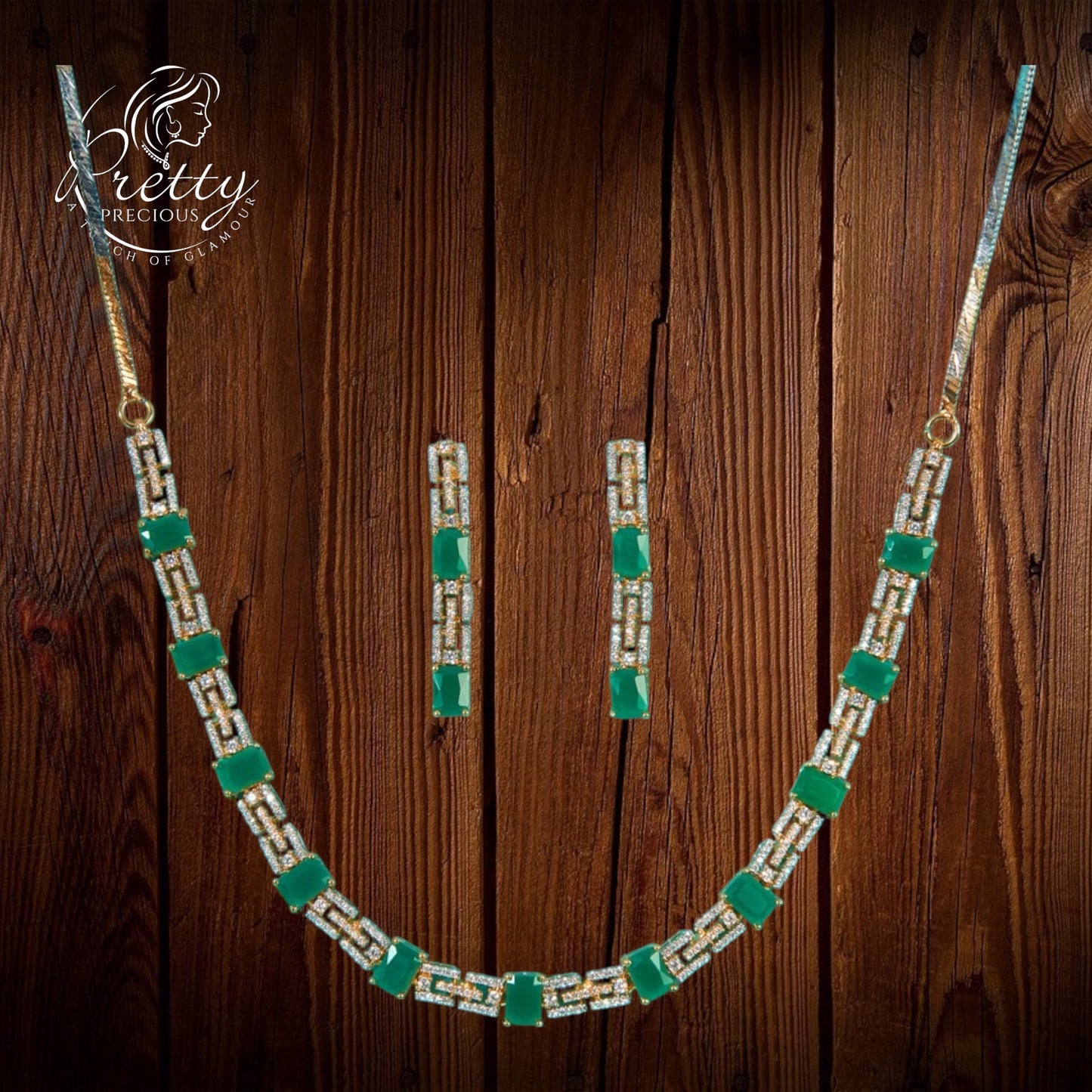 434777 Cz Delicate Necklace Green