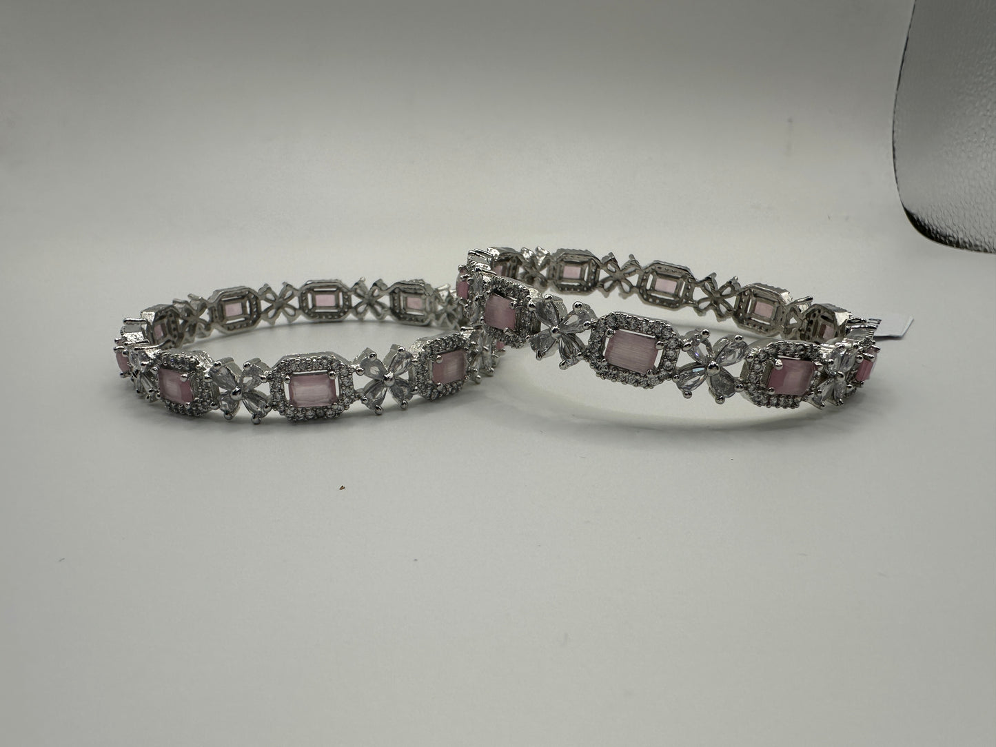 1002 Cz Classic Bangles-Size 2.8 Silver-Pink