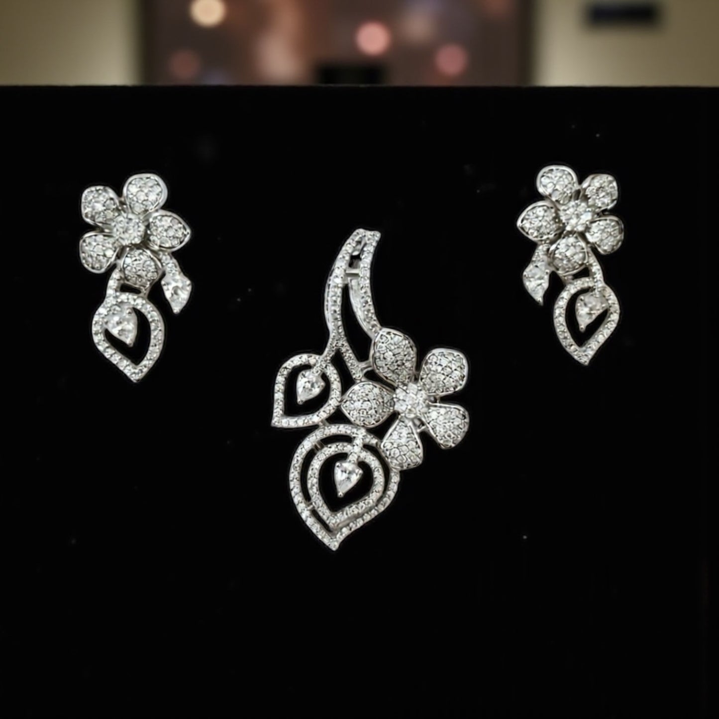 24336-American Diamond Delicate Pendant Set With Rhodium Plating