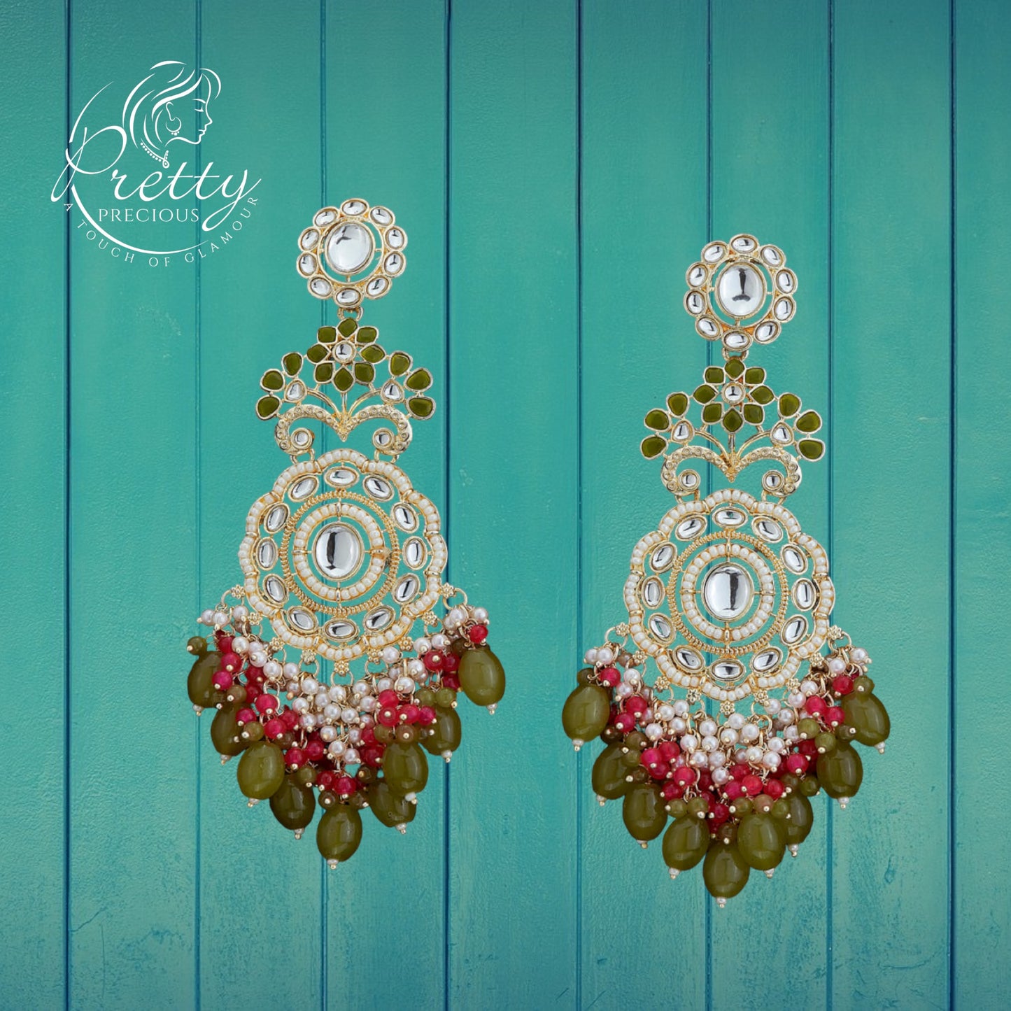 110786 Indo Western Beads Earring With Gold Plating-Mehandi