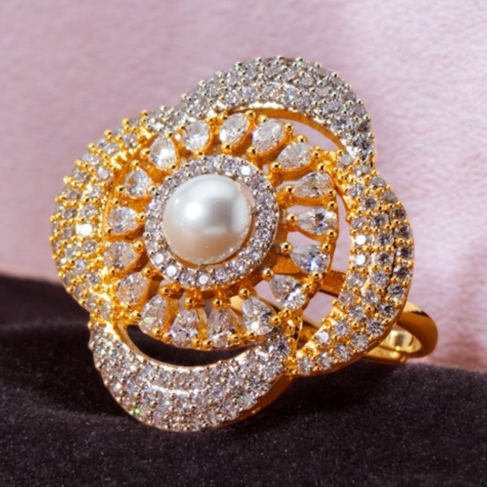 435618 Cz Adjustable Ring 2 Tone