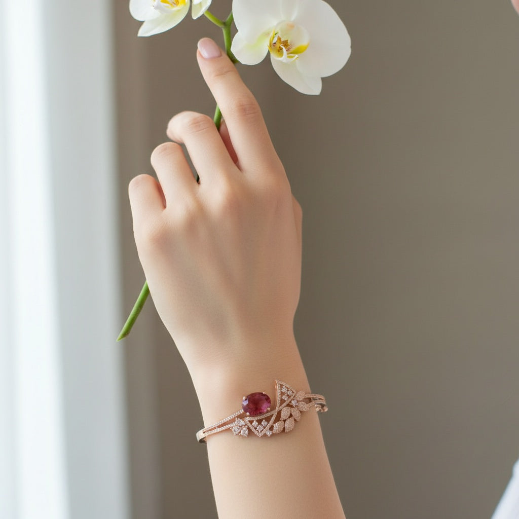 429369 Cubic Zirconia Classic Kada With Rhodium Plating-Ruby