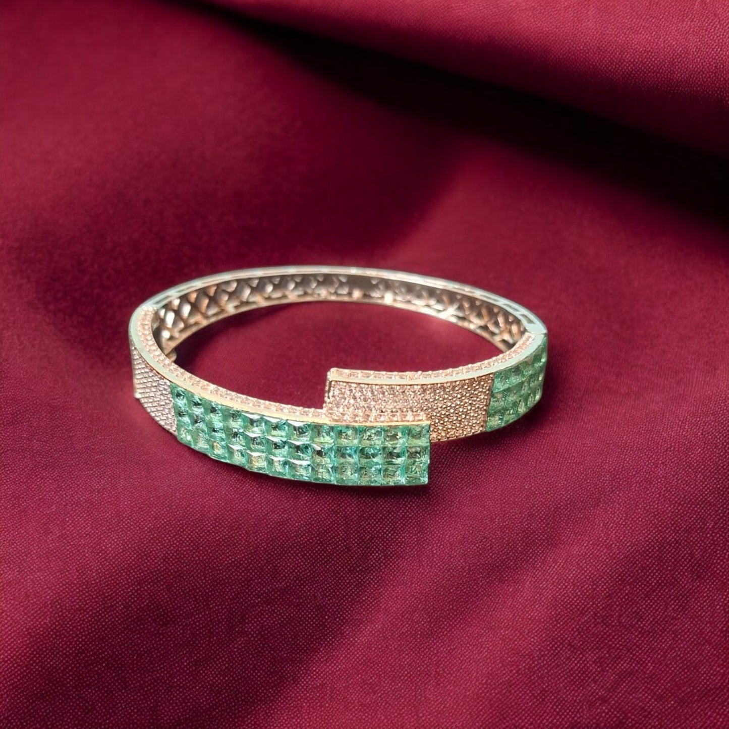 94559-KD Cubic Zirconia Classic Kada With Rhodium Plating-Green