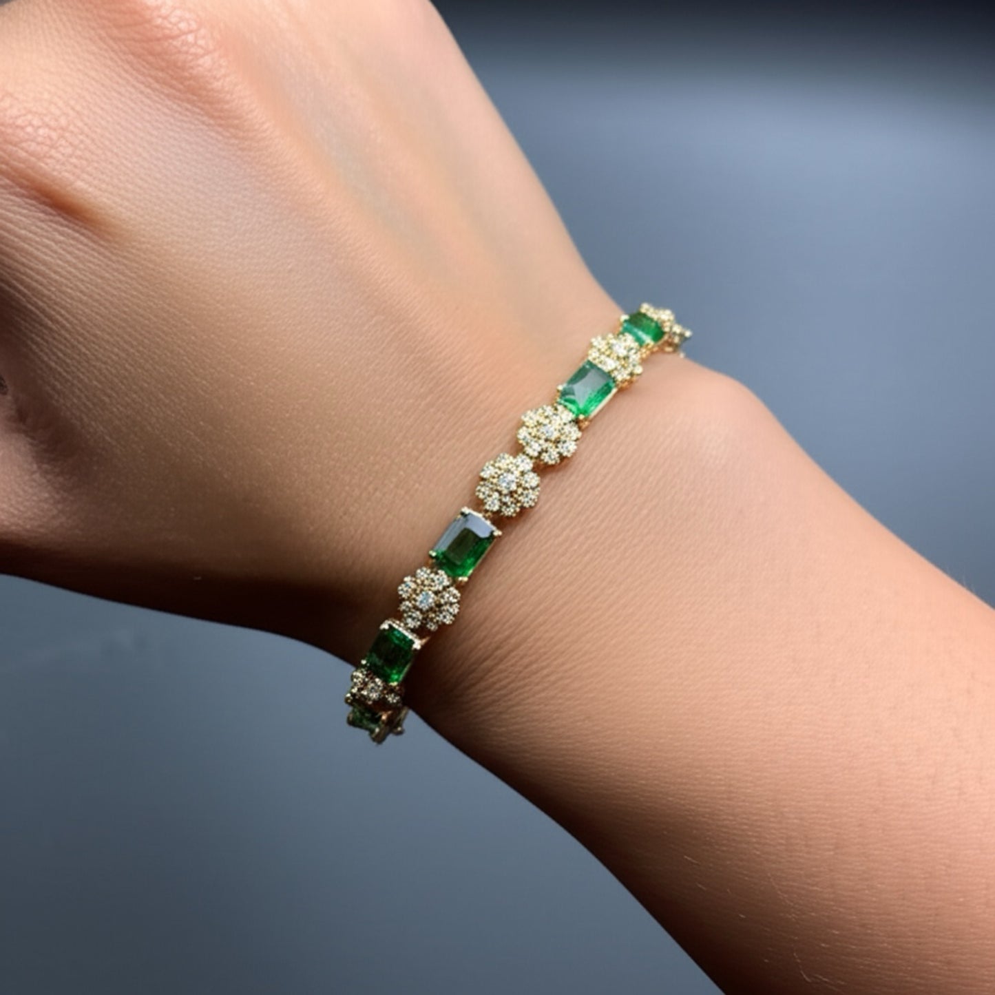 91109-BR Adjustable Bracelet With Rhodium Plating-Green