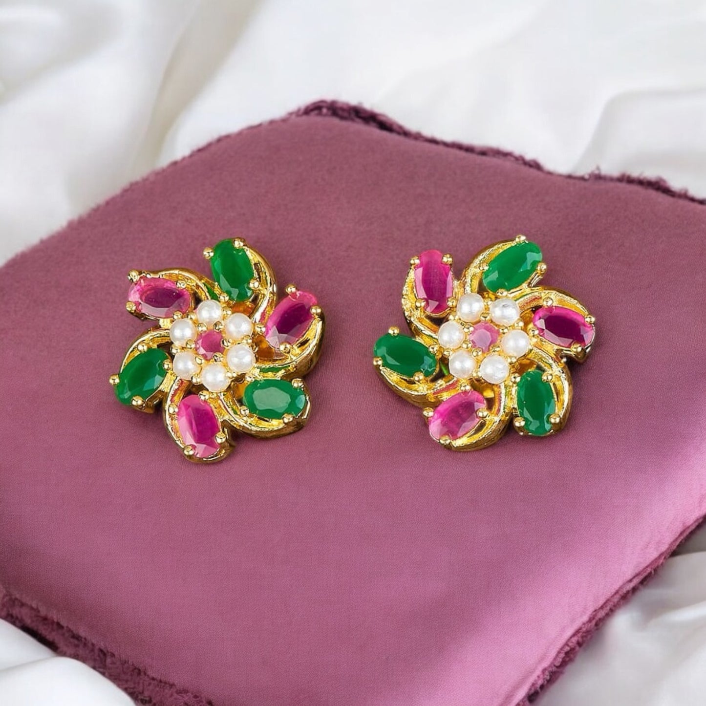 428425 Cz Moti Tops With Gold Plating-Ruby Green