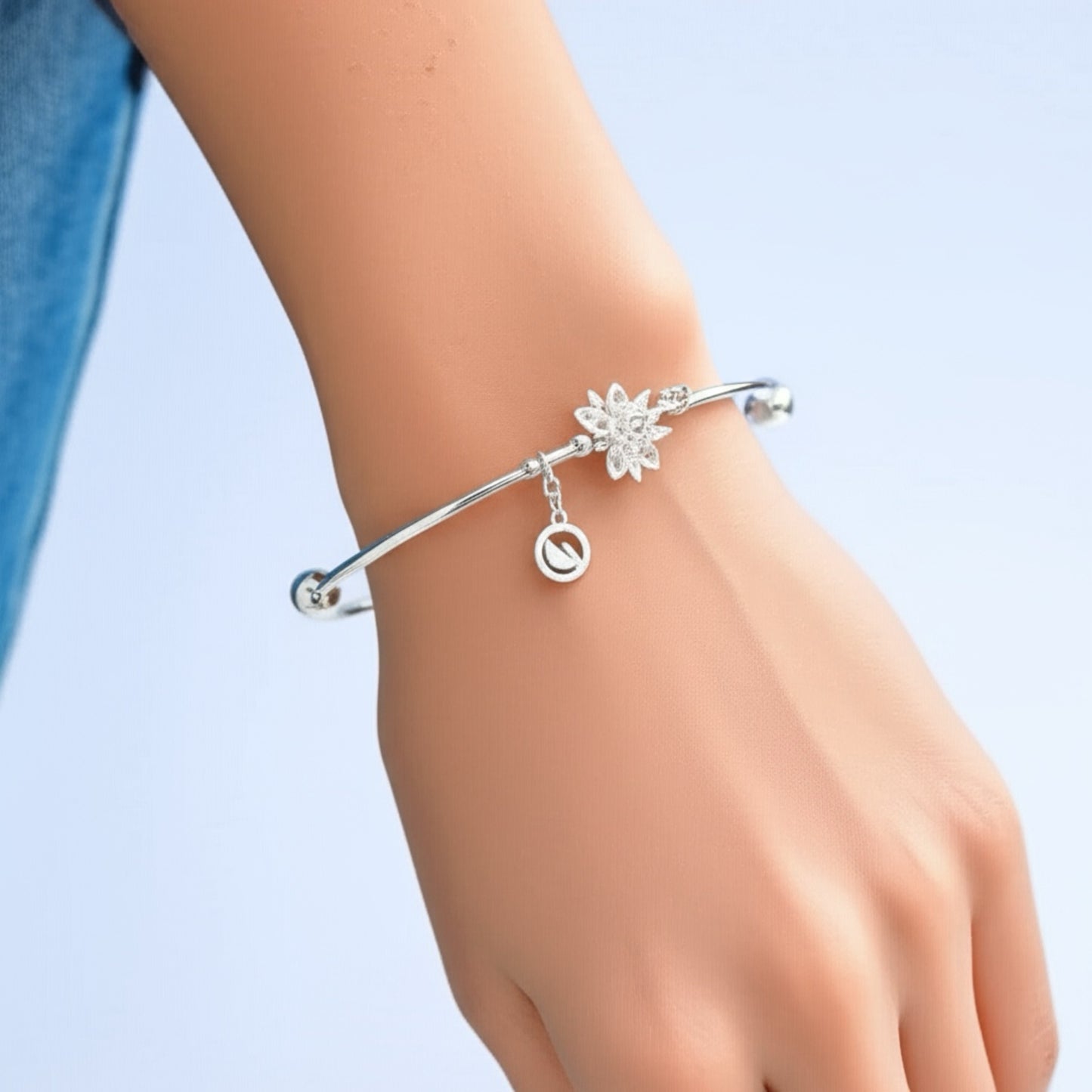 122381-Western Classic Trendy Kada with Rose & Silver Plating