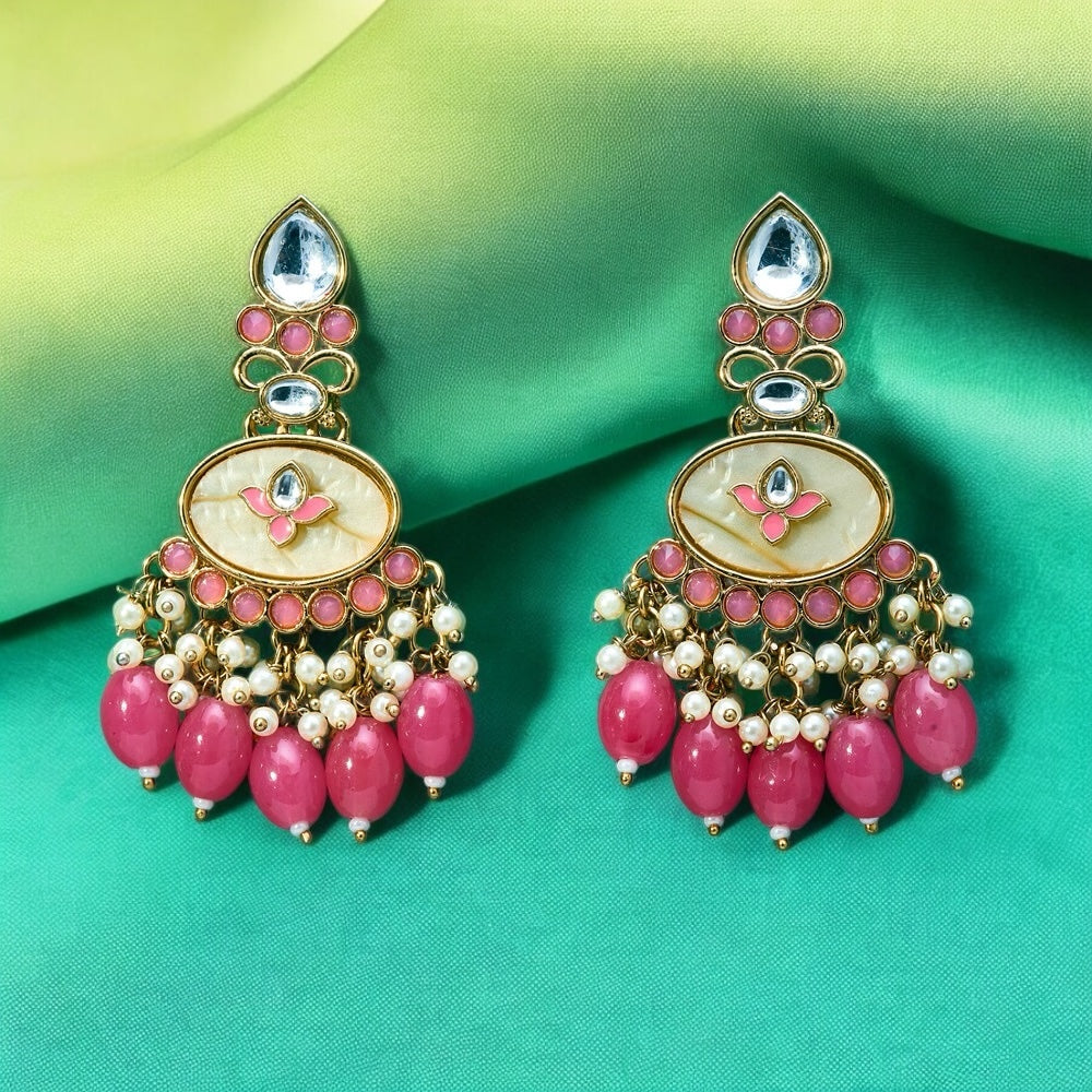 111613-Indo Western (Kundan) Earring-Dark Pink