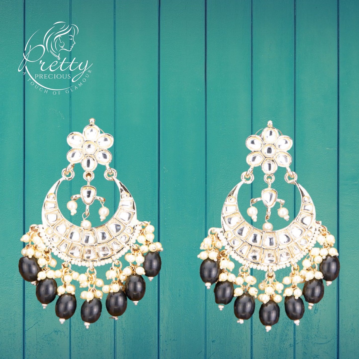 110377 Indo Western Chand Earring With Gold Plating-Black