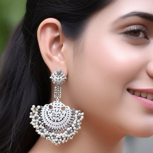 93509-ERO Pretty Precious Fashion Oxidised Silver Stylish Party Wear Earrings for Women and Girls