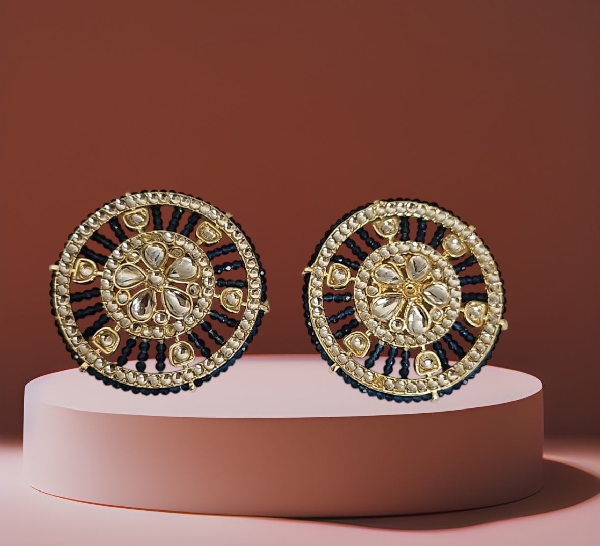 109005-Indo Western (Kundan) Earring-Dark Blue