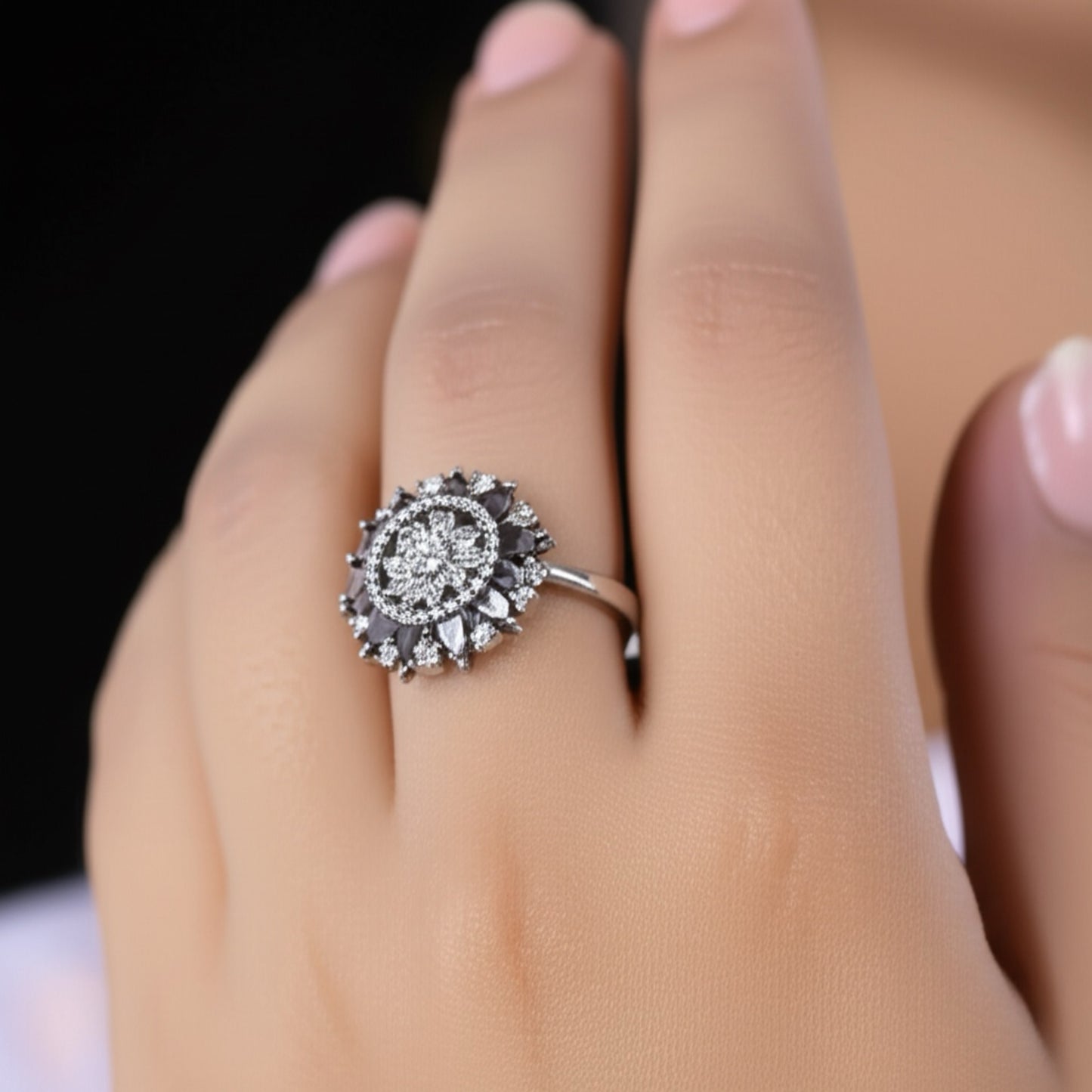 91409-RN Cz Adjustable Ring Black