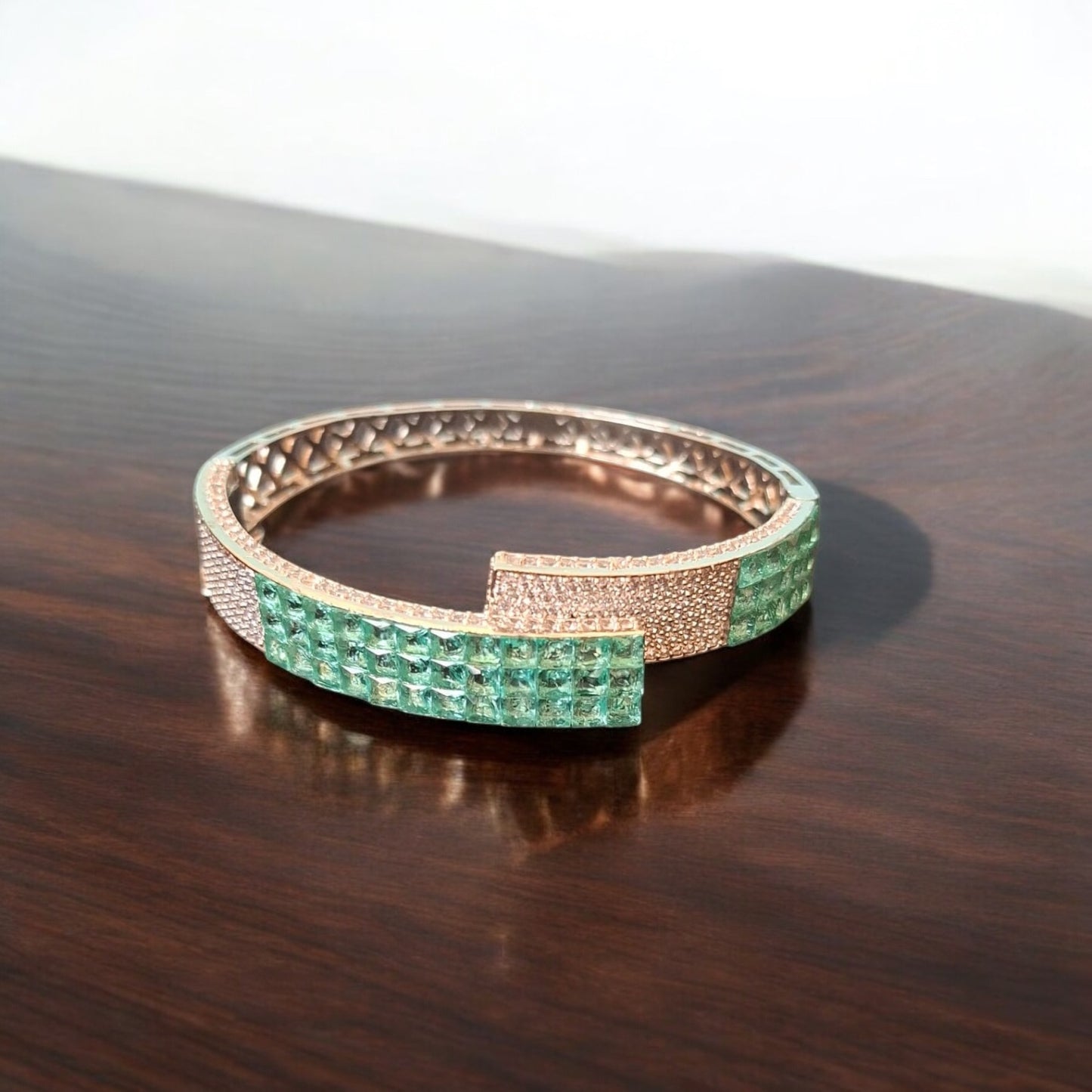 94559-KD Cubic Zirconia Classic Kada With Rhodium Plating-Green