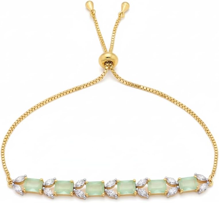 440742-Pretty Precious Gold Plated Cubic Zirconia Adjustable Chain Bracelet for Women | Elegant CZ Bracelet | Party, Wedding & Daily Wear Jewellery-Mint