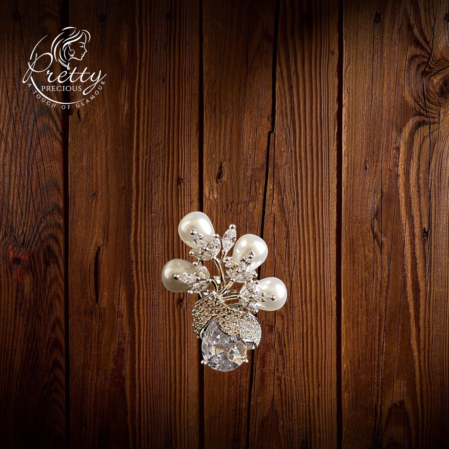 422887 Cubic Zirconia Pearl Ring With Rhodium Plating