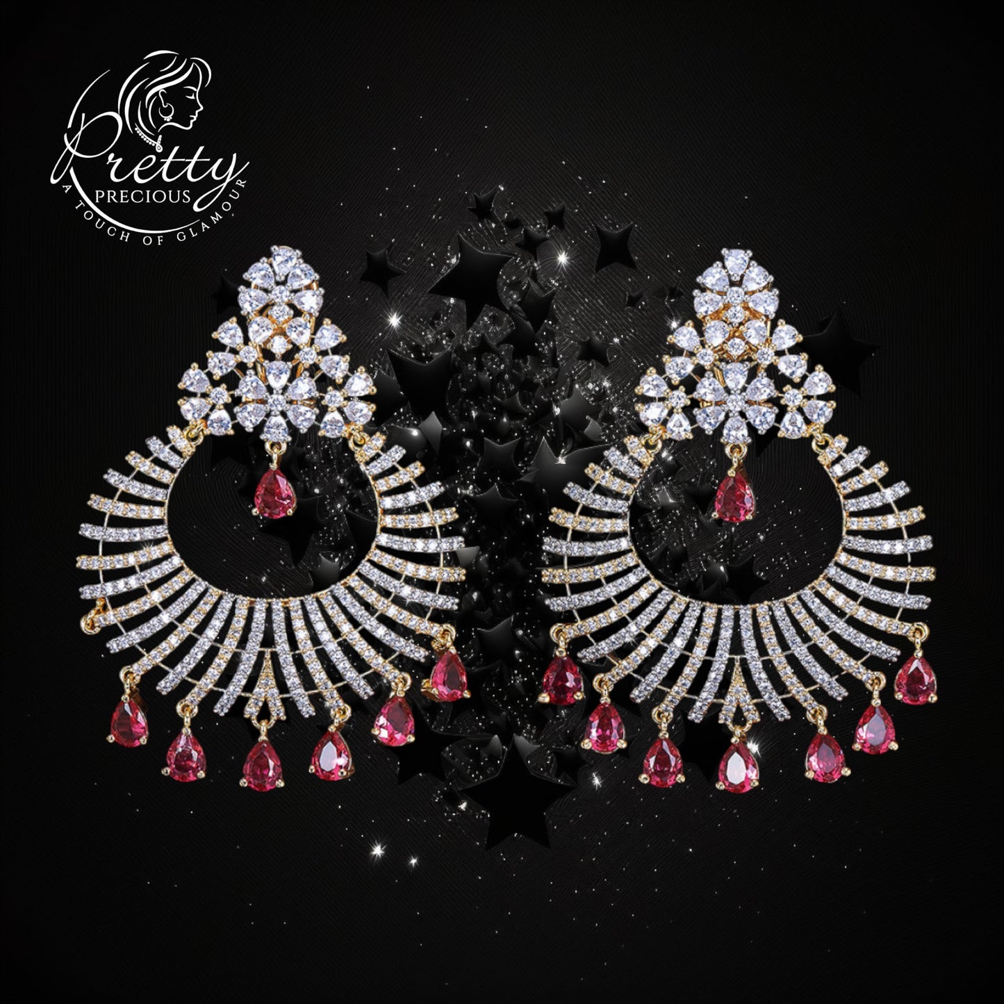 425093 Cubic Zirconia Chand Earring With 2 Tone Plating