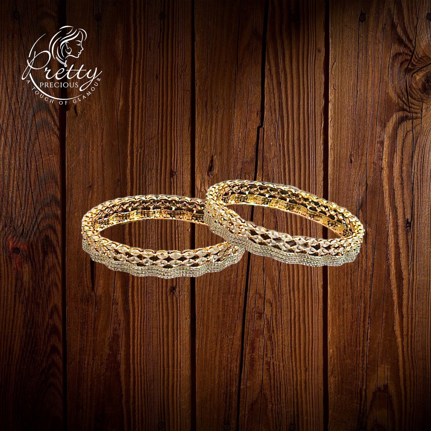 425490 Cz Classic Bangles With 2 Tone Plating-Size 2.4