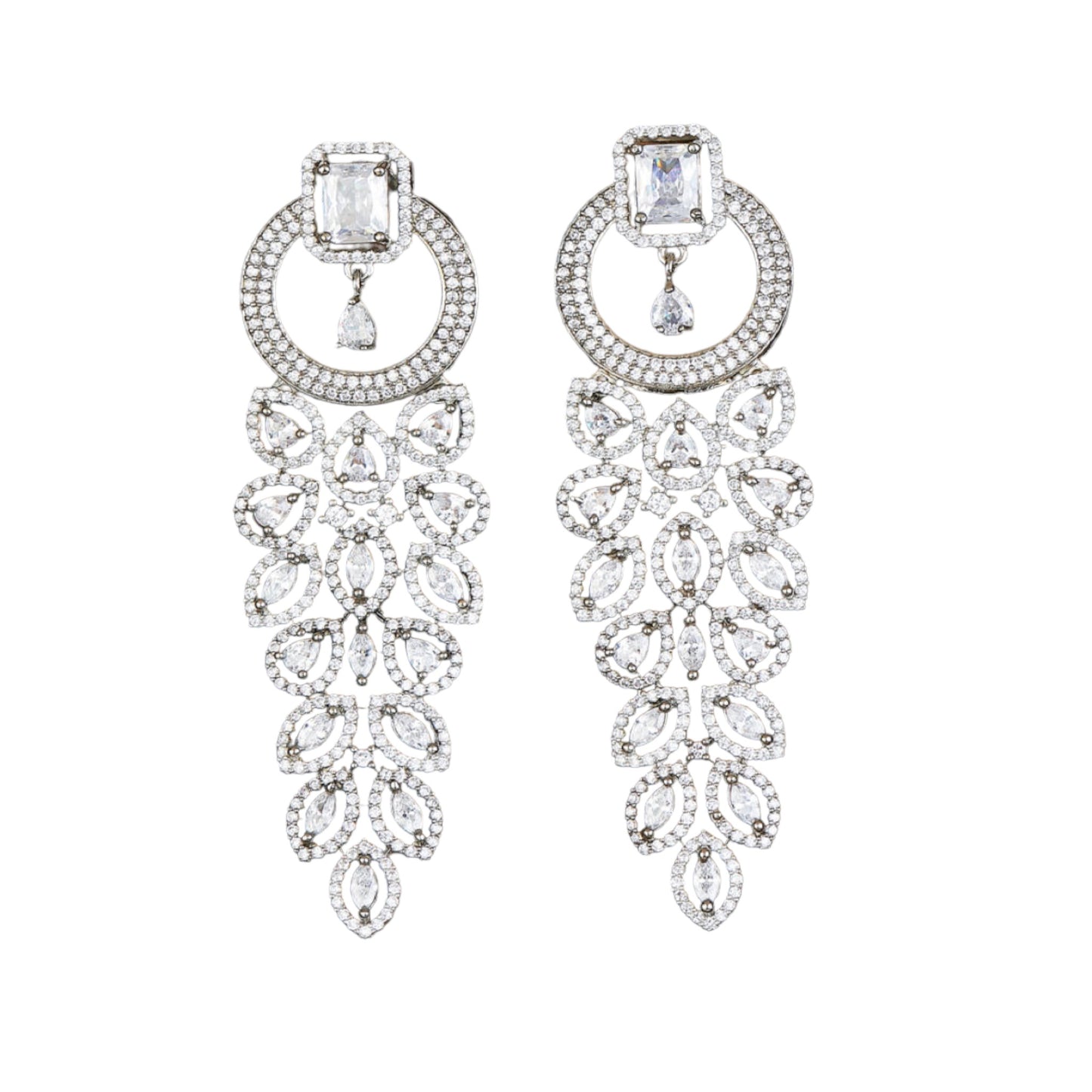 427997 Cubic Zirconia Long Earring With Black Plating