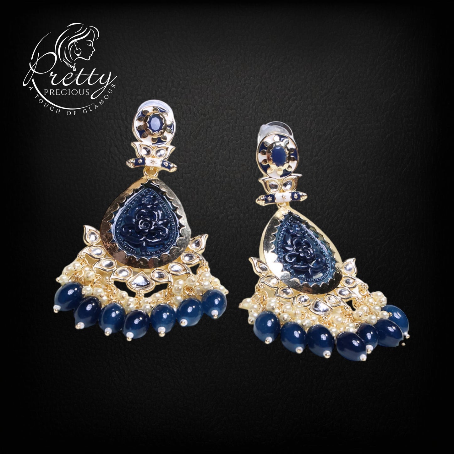 110902 Indo Western Beads Earring With Gold Plating-Peacockblue