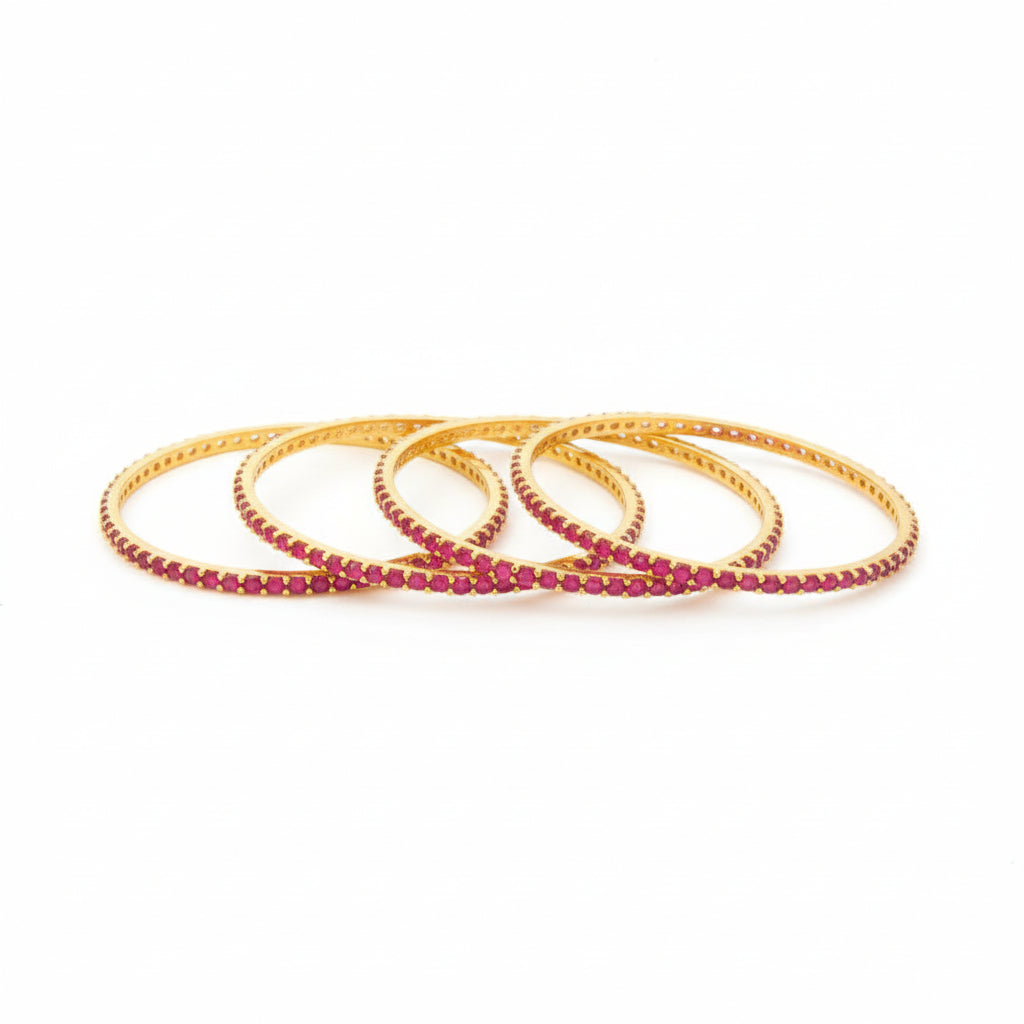 431232-Pretty Precious Gold Plated Cubic Zirconia/American Diamond Traditional Bangles/Bracelet Set of 2 for Women and Girls- Ruby (Size 2.8)