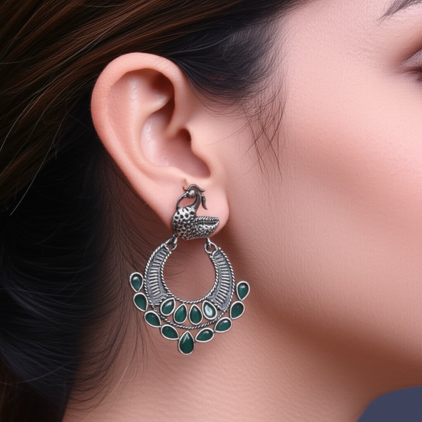 801974 Pretty Precious Fashion Oxidised Silver Stylish Party Wear Earrings for Women and Girls