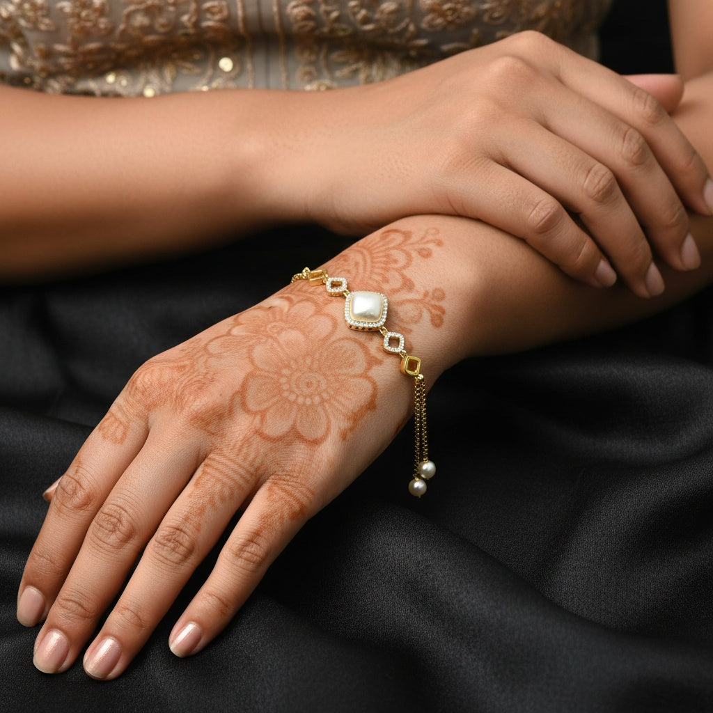 438803 Cubic Zirconia Delicate Bracelet With 2 Tone Rhodium Plating