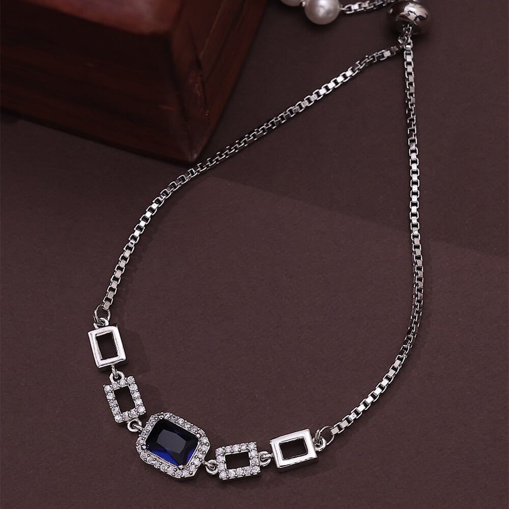 430603 Cubic Zirconia Classic Bracelet With Rhodium Plating-Blue