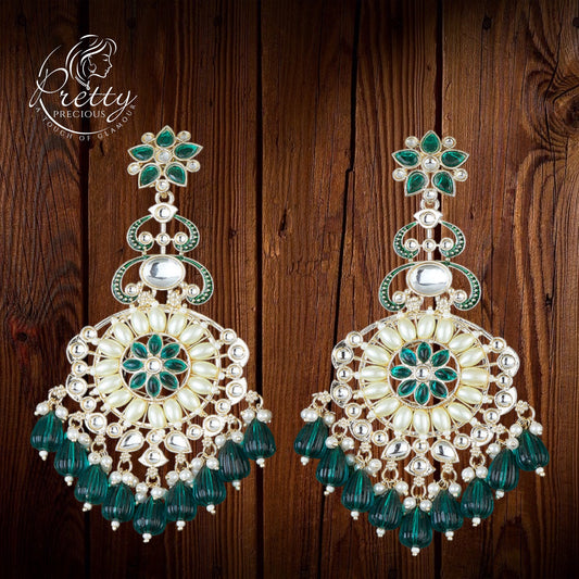110860 Indo Western Beads Earring With Gold Plating-Green