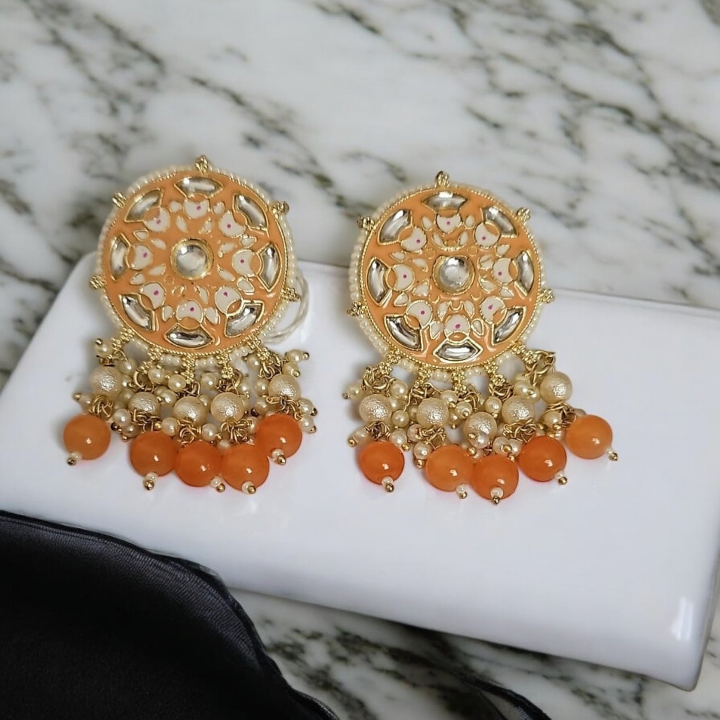30115-Indo Western (Kundan) Earring-Peach