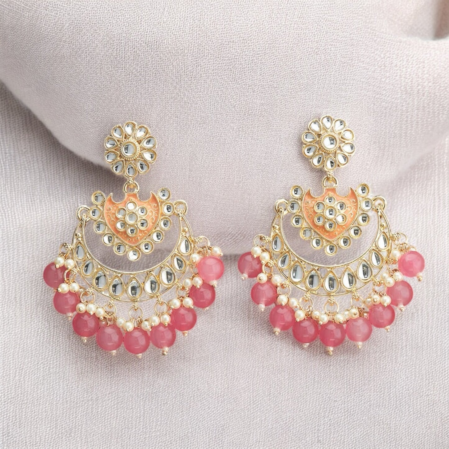 109716-Indo Western (Kundan) Earring-Dark Pink