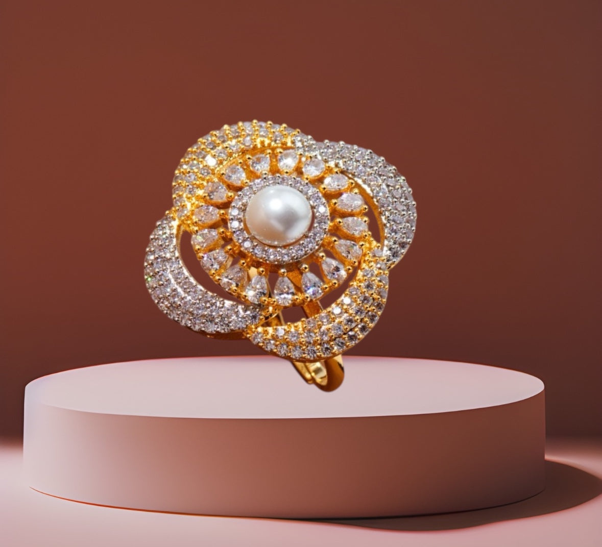 435618 Cz Adjustable Ring 2 Tone