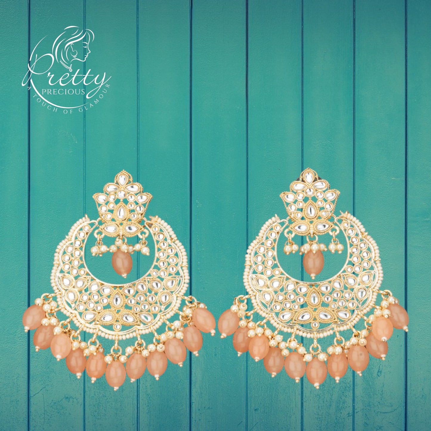 108850 Indo Western Chand Earring With Gold Plating-Peach