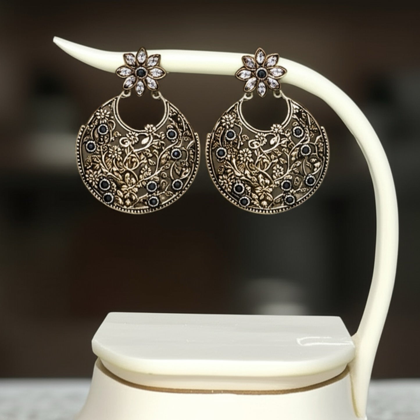35296 Pretty Precious Fashion Oxidised Silver Stylish Party Wear Earrings for Women and Girls