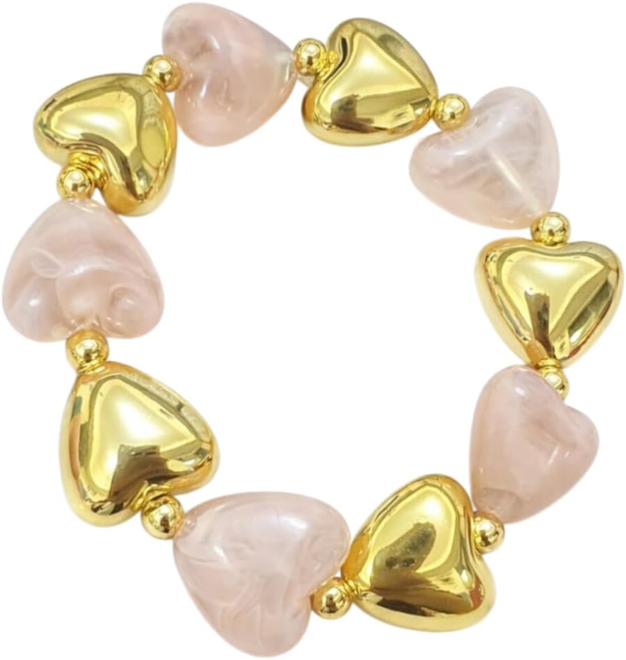 BC2584-Pretty Precious Natural Stone & Pearl Beaded Bracelet for Women | Stretchable Elastic Statement Bracelet | Handmade Fashion Jewellery | Assorted Colours (Pink)