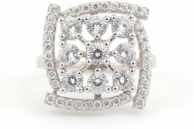 439961-Pretty Precious American Diamond Finger Ring for Women & Girls | Rhodium Plated AD Ring | Adjustable Elegant Party, Wedding & Daily Wear Jewellery-Silver with White Stone