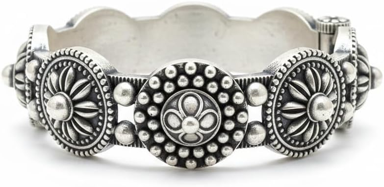 1498-Pretty Precious Oxidised Silver Look Screw Openable Kada Bracelet for Women & Girls | Ethnic & Party Wear Jewellery