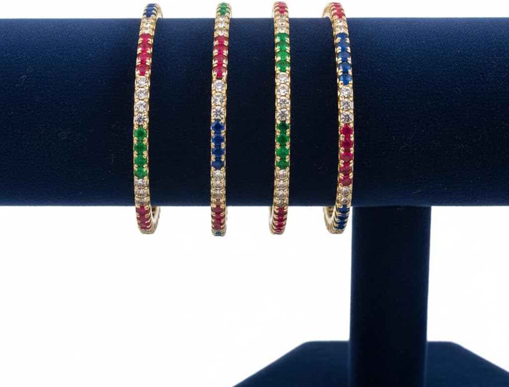 1481-Pretty Precious Two Tone Cubic Zirconia/American Diamond Traditional Bangles/Bracelet Set of 4 for Women and Girls- (Size 2.8)-Multicolour