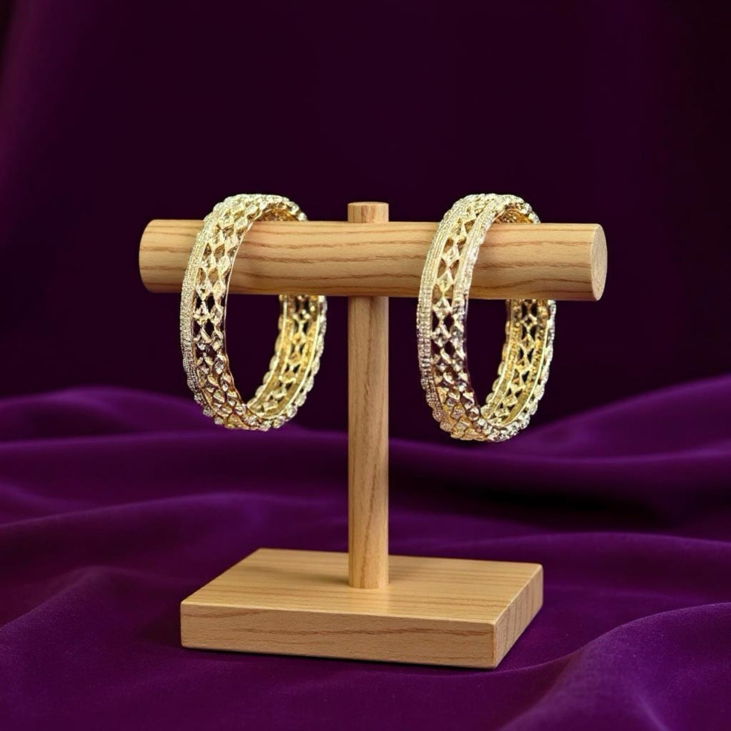 425490 Cz Classic Bangles With 2 Tone Plating-Size 2.4